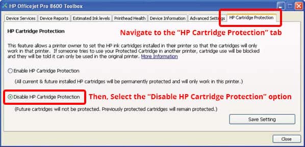 tắt tính năng HP Protected Cartridge