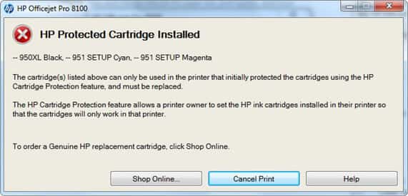 sửa lỗi HP Protected Cartridge
